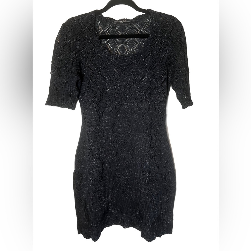 Peruvian Connection Black Sparkle Knit Semi Transparent Dress Size M